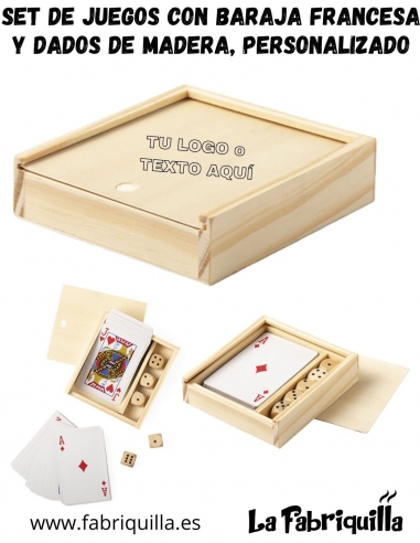 Set de juegos con baraja francesa y dados de madera fabriquilla regalo original y personalizado