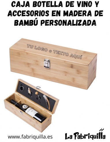 caja de vino en madera bambú personalizada pirograbado con accesorios regalo original la fabriquilla