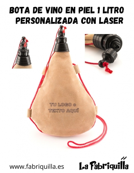 Bota de vino en piel 1 litro personalizada con laser regalo original la fabriquilla