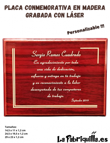 Placa conmemorativa de madera grabada...