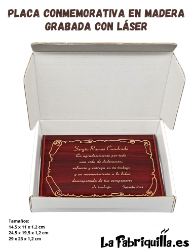 Placa conmemorativa de madera grabada...