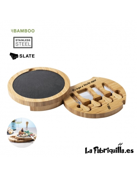 Tabla de Corte y Set de Quesos en Bambú y Pizarra La Fabriquilla