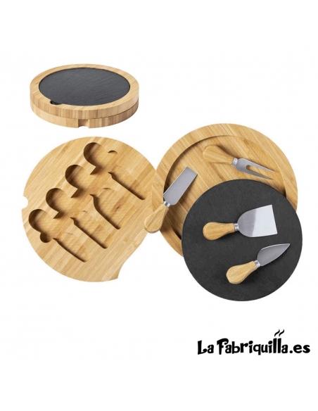 Tabla de Corte y Set de Quesos en Bambú y Pizarra La Fabriquilla