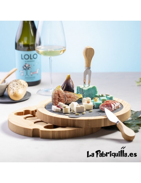 Tabla de Corte y Set de Quesos en Bambú y Pizarra La Fabriquilla