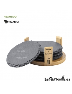 Posavasos set de Madera Bambú y Pizarra Personalizados La Fabriquilla