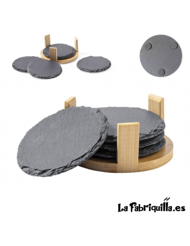 Posavasos set de Madera Bambú y Pizarra Personalizados La Fabriquilla