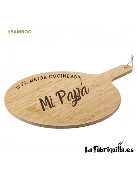 tabla de cortar bambú pulido redonda con asa y cordón para colgar la fabriquilla