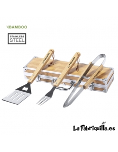 Set de Barbacoa 3 accesorios en Bambú Personalizado La Fabriquilla