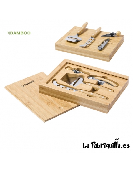 Tabla de corte set de vinos y quesos 4 piezas madera bambu la fabriquilla