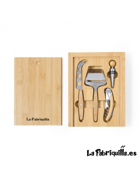 Tabla de corte set de vinos y quesos 4 piezas madera bambu la fabriquilla
